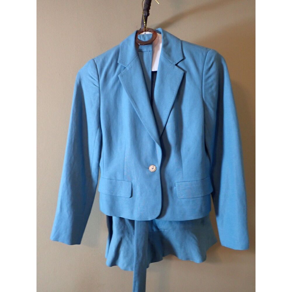 Bloomingdales Teal Skirt Suit Set Blazer 2P Small Business Power Vintage 90s Set